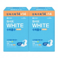 화이트 수퍼흡수 맥시슬림 대형 생리대 14+14 x2개